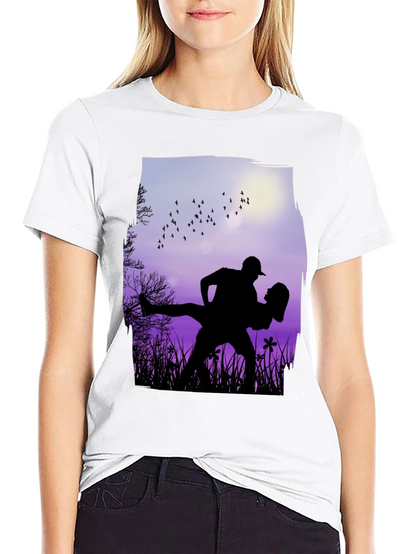 Silhouette Couple Dance Graphic T-Shirt - Romantic Design