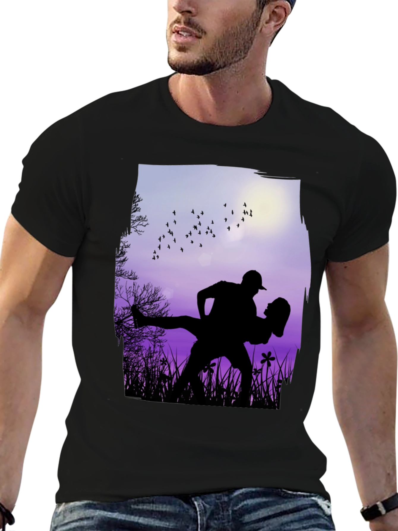 Silhouette Couple Dance Graphic T-Shirt - Romantic Design