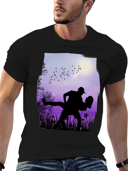 Silhouette Couple Dance Graphic T-Shirt - Romantic Design