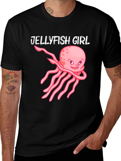 Jellyfish Girl Graphic Tee - Black Cotton Shirt