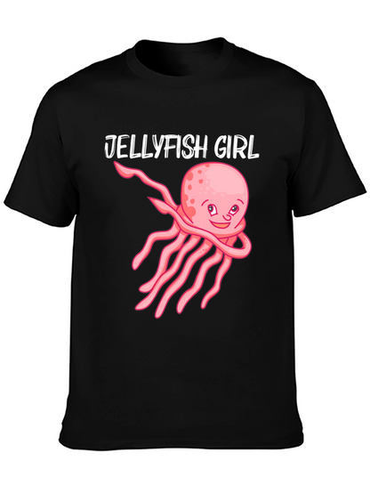 Jellyfish Girl Graphic Tee - Black Cotton Shirt