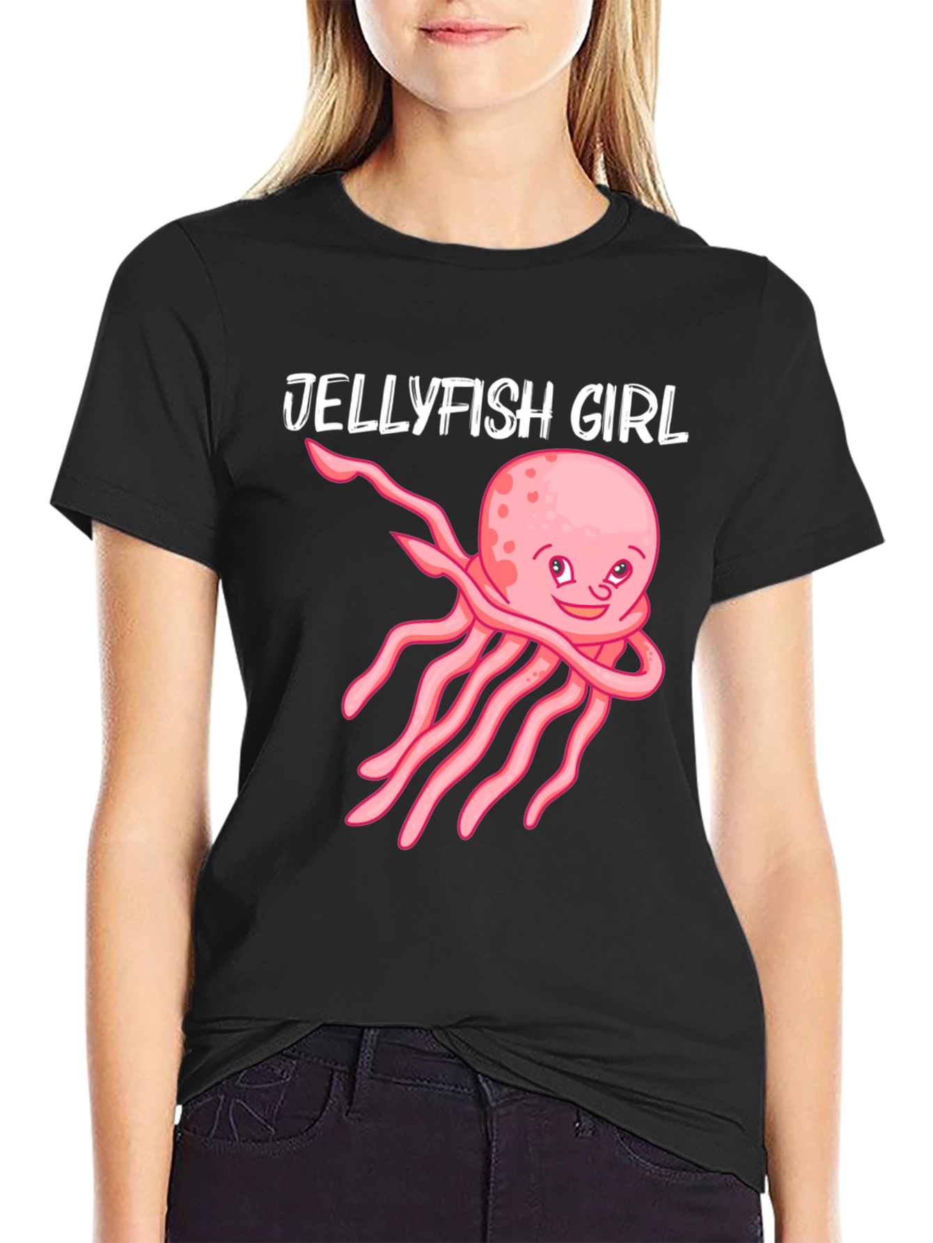 Jellyfish Girl Graphic Tee - Black Cotton Shirt