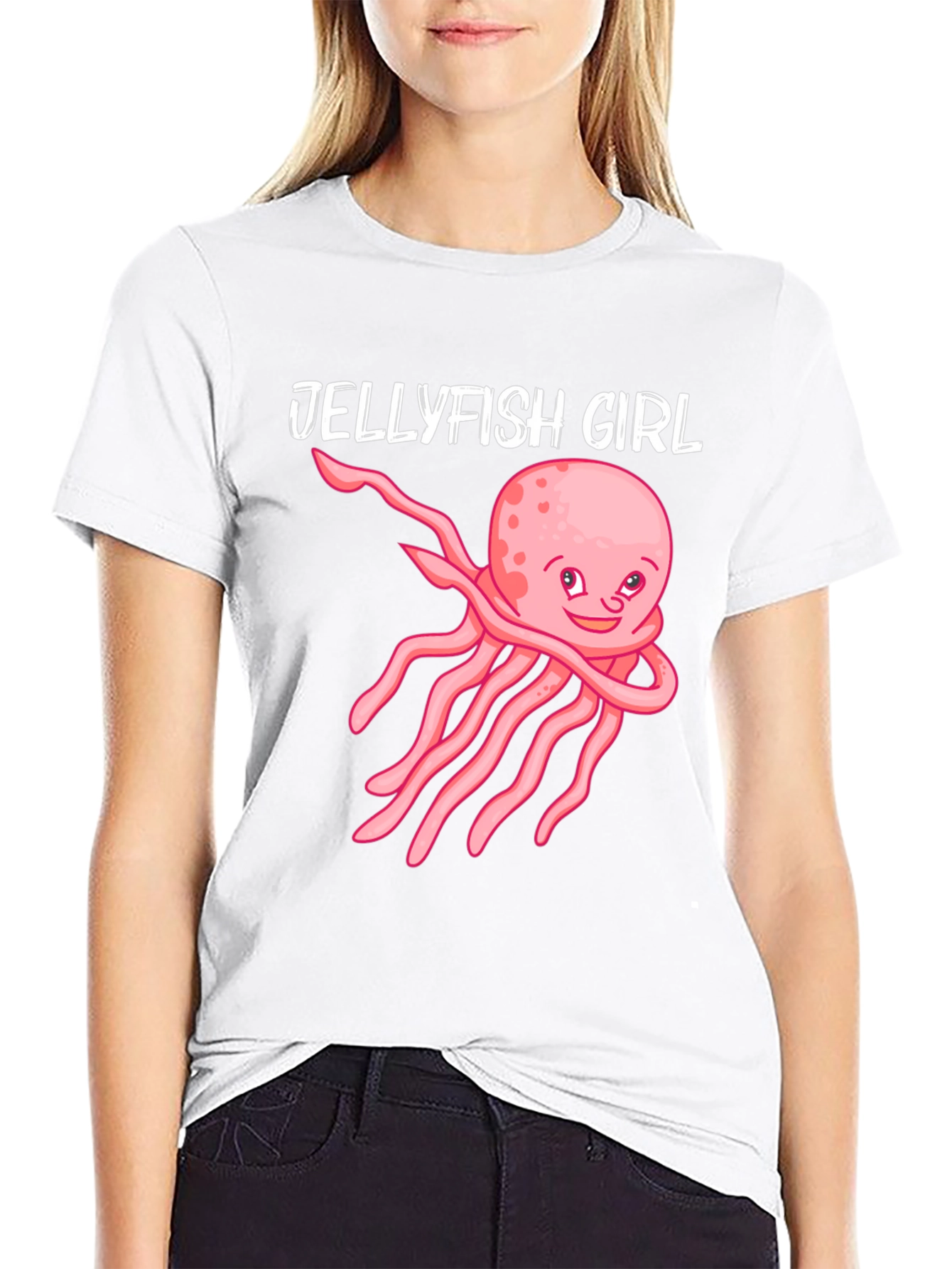Jellyfish Girl Graphic Tee - Black Cotton Shirt