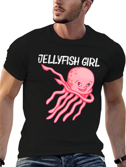 Jellyfish Girl Graphic Tee - Black Cotton Shirt