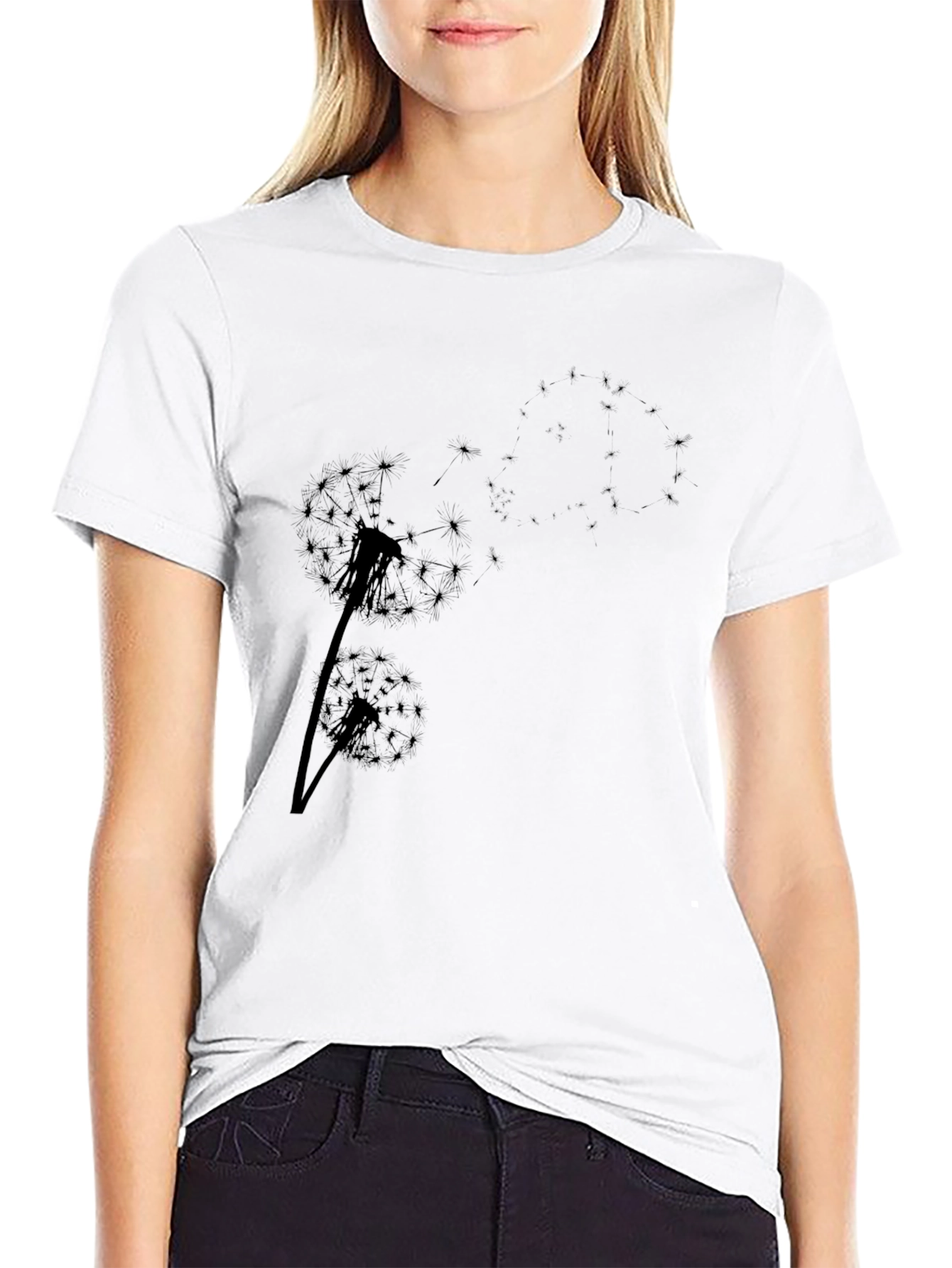Dandelion Print Black T-Shirt - Casual Comfort