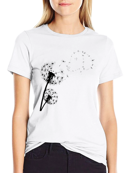 Dandelion Print Black T-Shirt - Casual Comfort