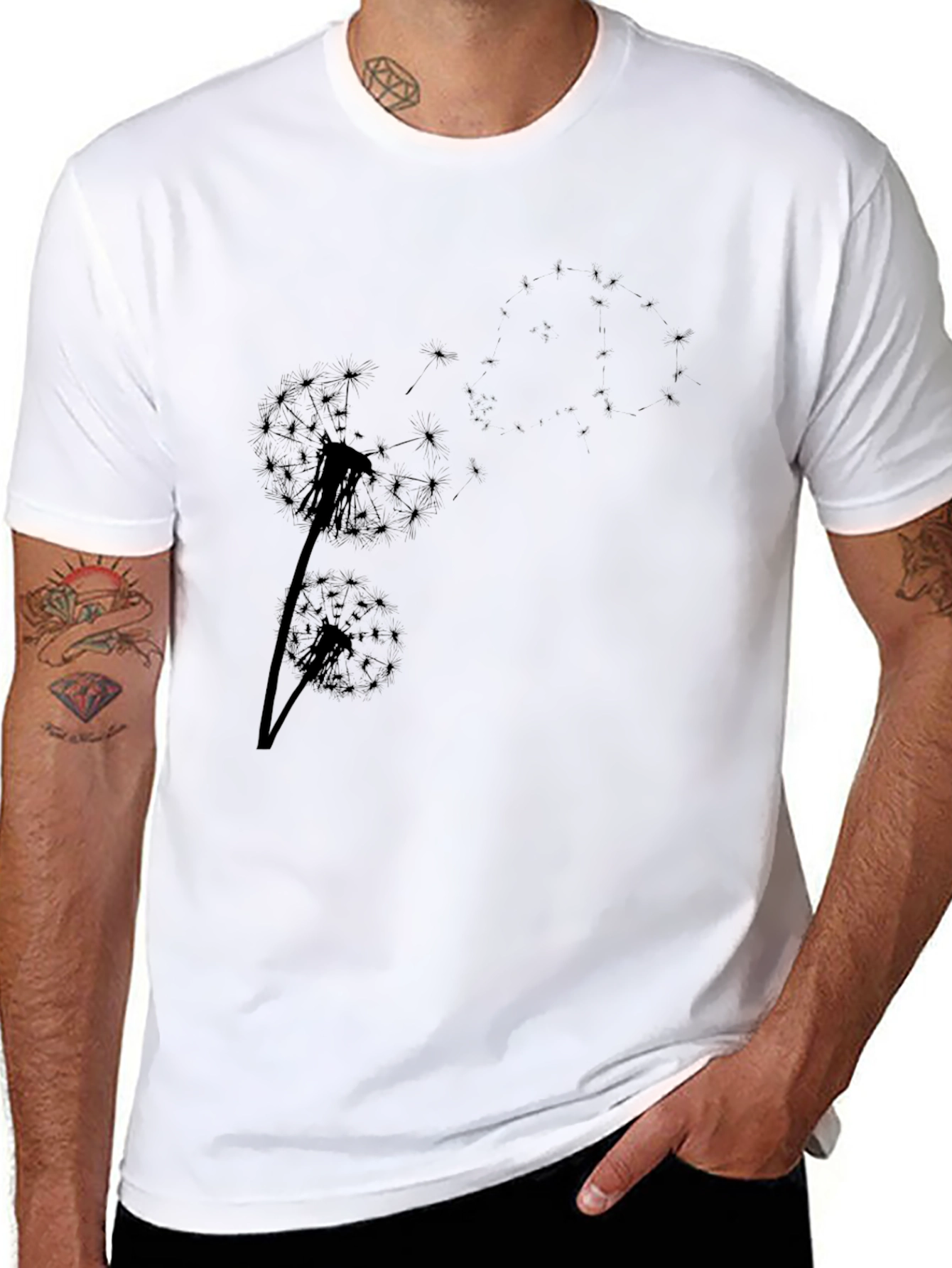 Dandelion Print Black T-Shirt - Casual Comfort