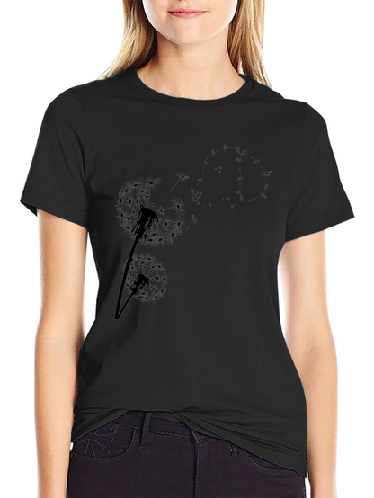 Dandelion Print Black T-Shirt - Casual Comfort