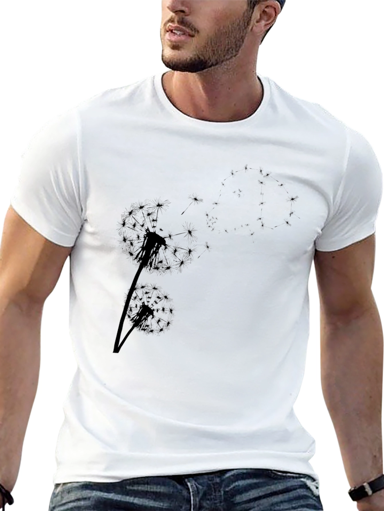 Dandelion Print Black T-Shirt - Casual Comfort