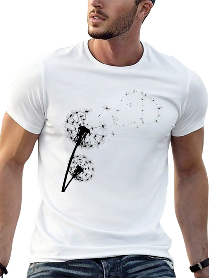 Dandelion Print Black T-Shirt - Casual Comfort