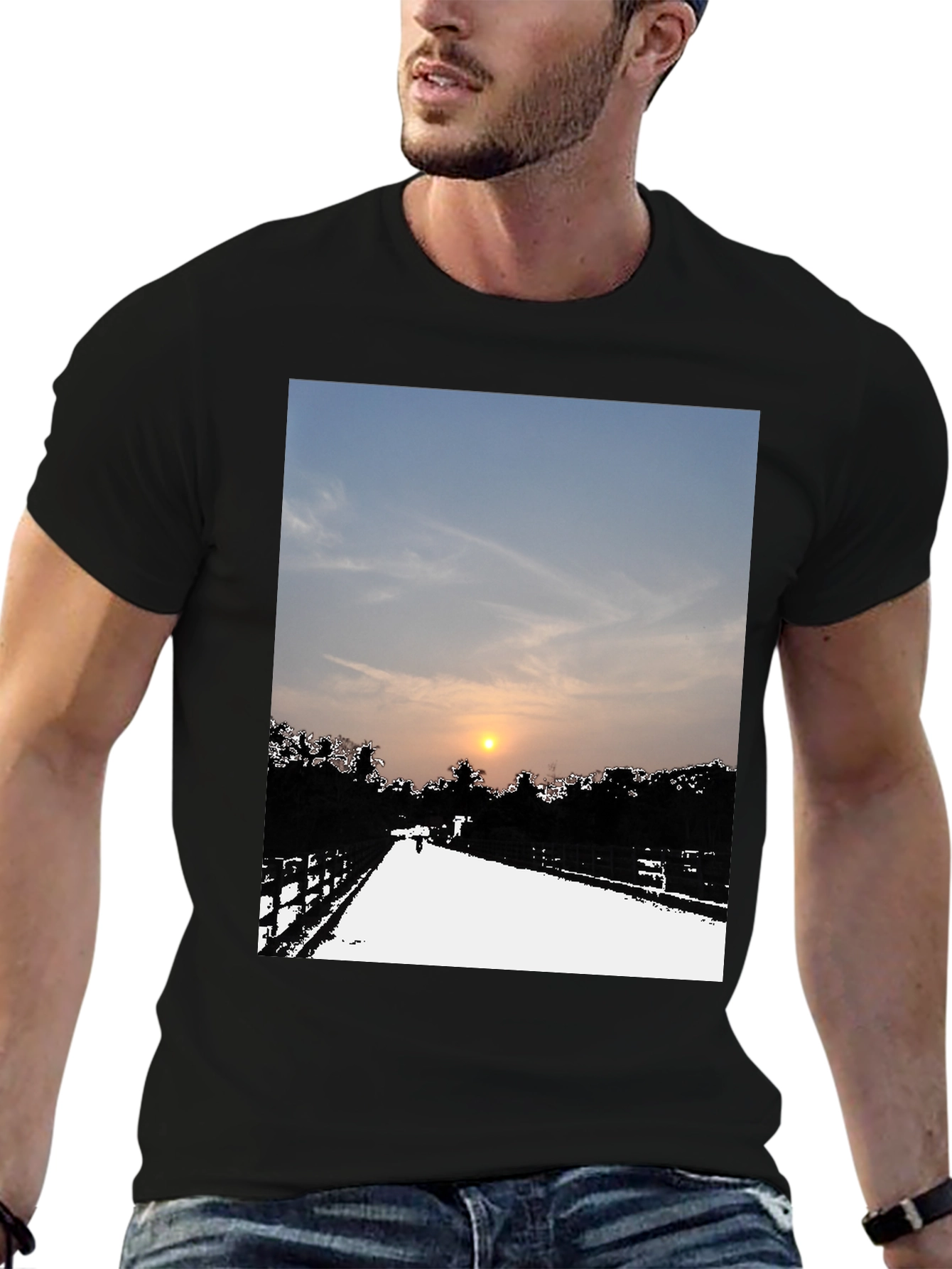 Sunset Road Graphic Tee - Black Casual Comfort