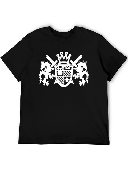 Black T-Shirt with White Crest Graphic