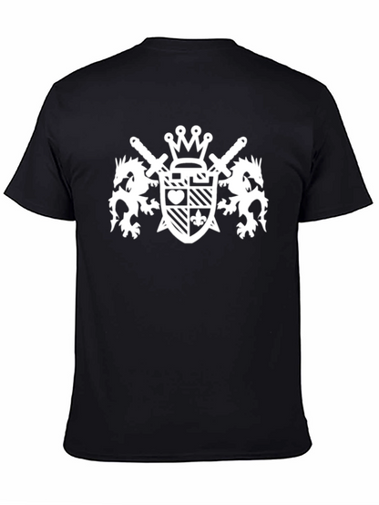 Black T-Shirt with White Crest Graphic