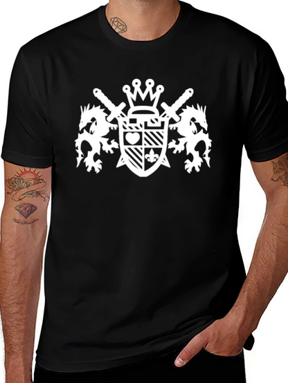 Black T-Shirt with White Crest Graphic