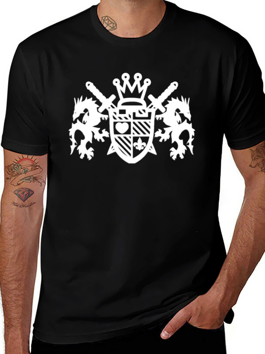 Black T-Shirt with White Crest Graphic