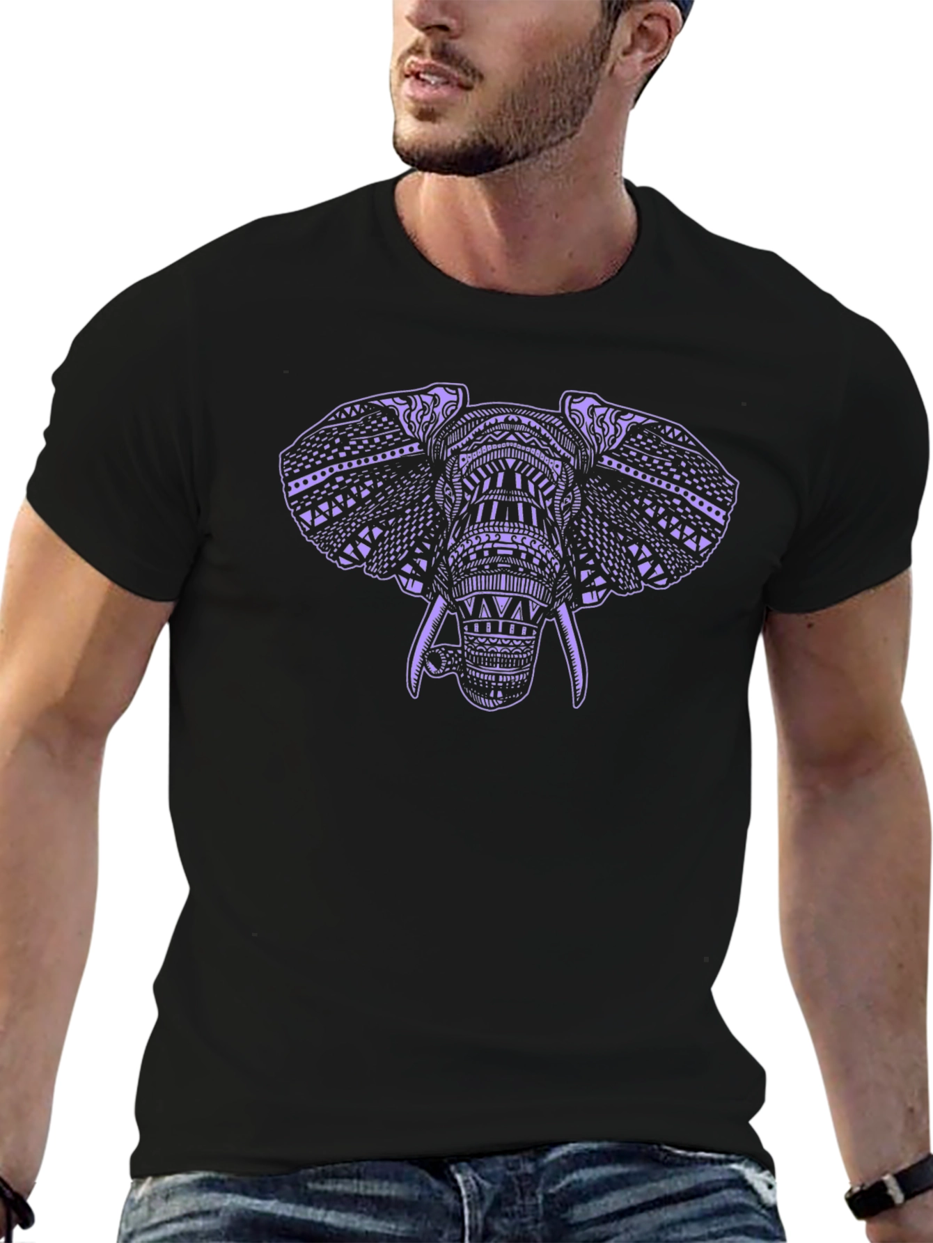 Elephant Graphic Print Black Tee