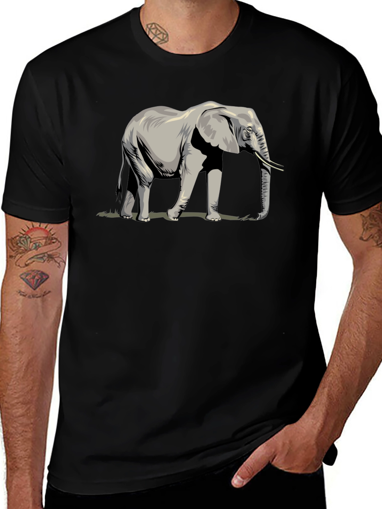 Elephant Graphic Tee - Black Casual T-Shirt