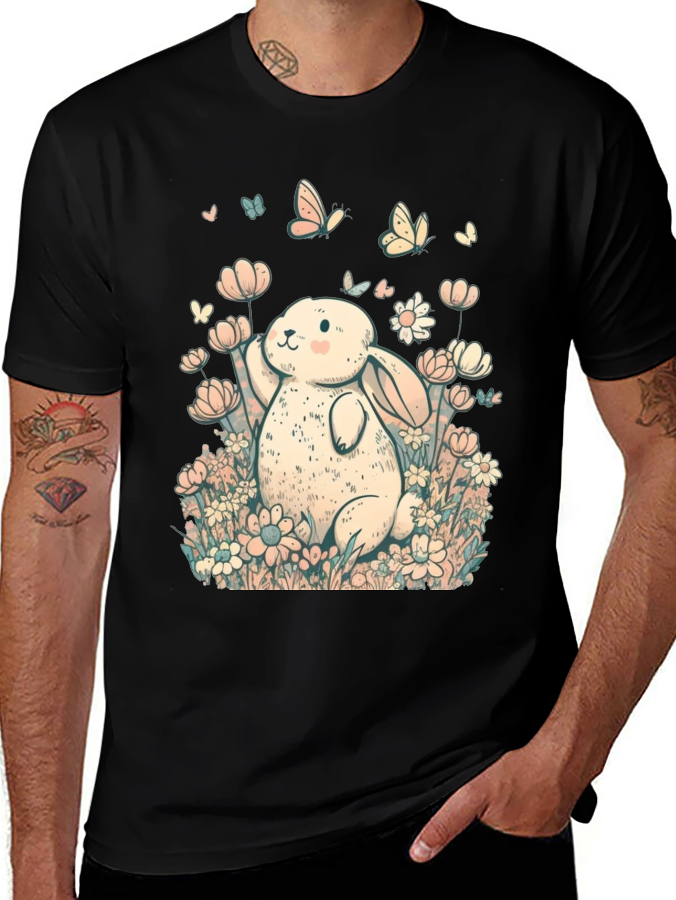 Cute Bunny Floral Graphic T-Shirt