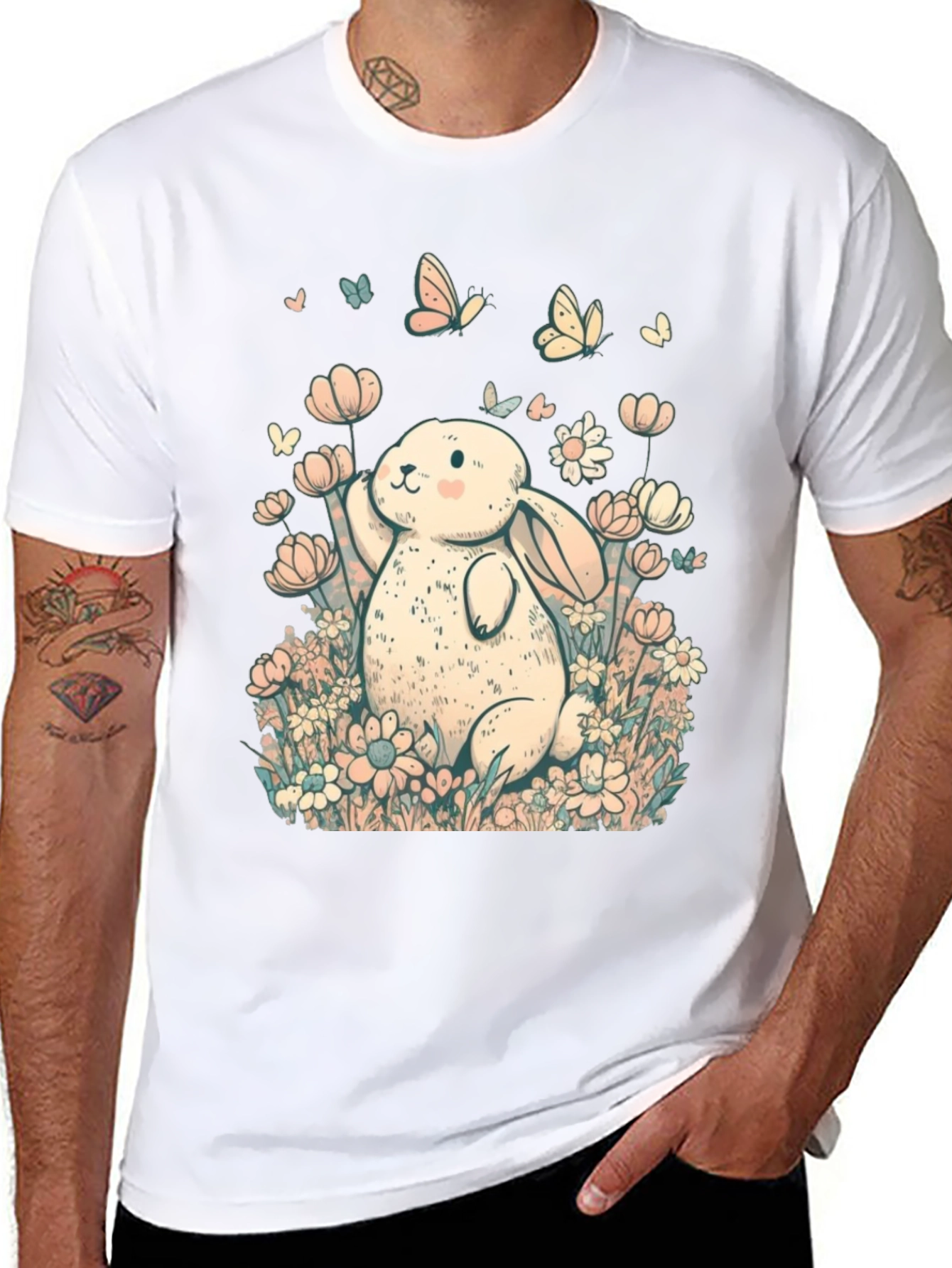 Cute Bunny Floral Graphic T-Shirt