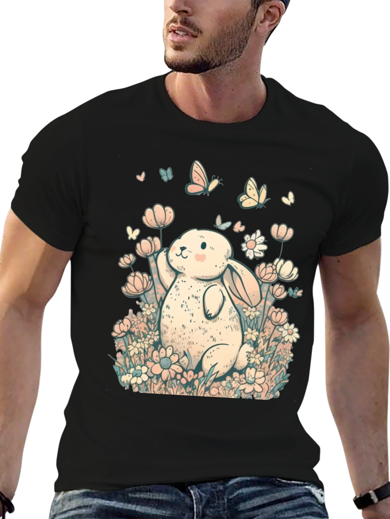 Cute Bunny Floral Graphic T-Shirt
