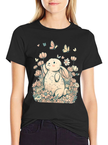 Cute Bunny Floral Graphic T-Shirt
