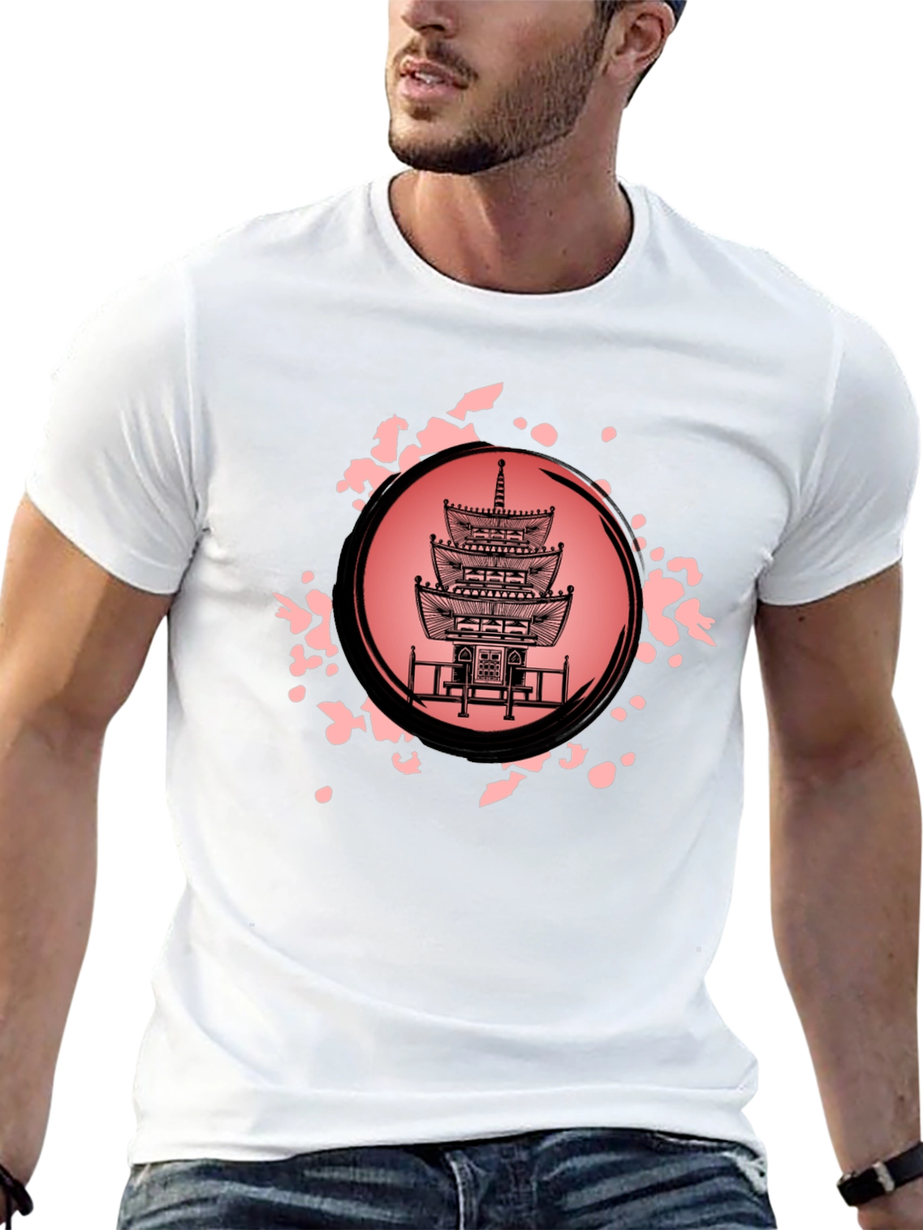 Pagoda Print Black T-Shirt for Men