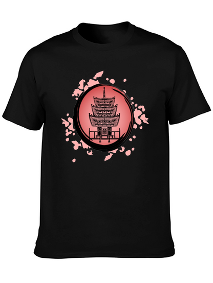 Pagoda Print Black T-Shirt for Men