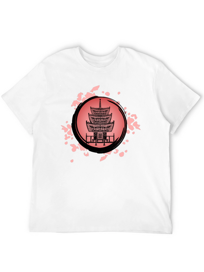 Pagoda Print Black T-Shirt for Men
