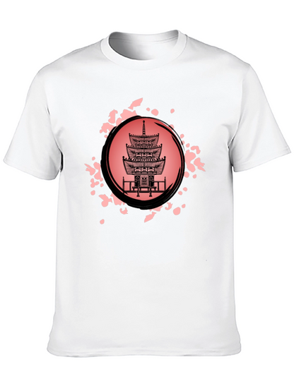 Pagoda Print Black T-Shirt for Men