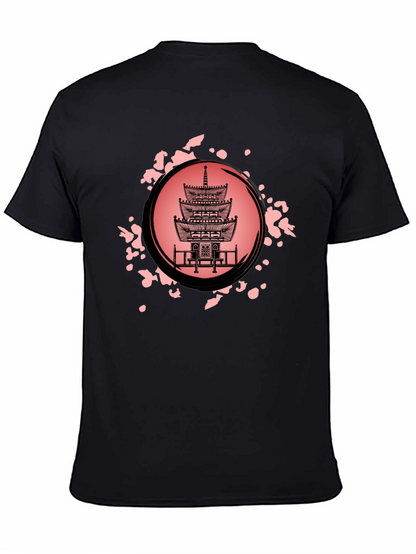 Pagoda Print Black T-Shirt for Men