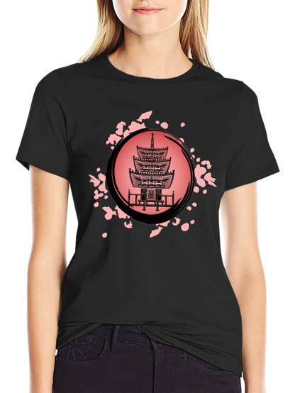Pagoda Print Black T-Shirt for Men