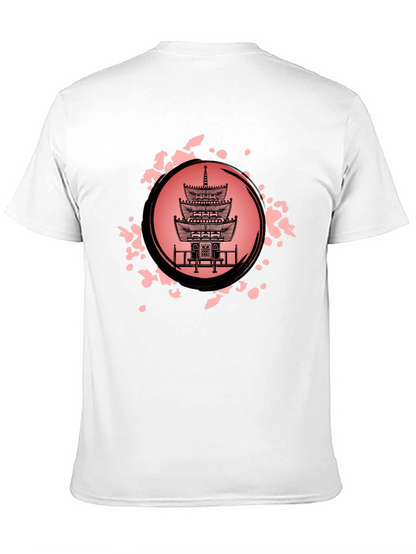 Pagoda Print Black T-Shirt for Men