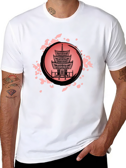 Pagoda Print Black T-Shirt for Men