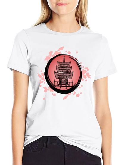 Pagoda Print Black T-Shirt for Men
