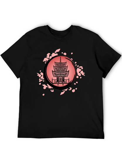 Pagoda Print Black T-Shirt for Men