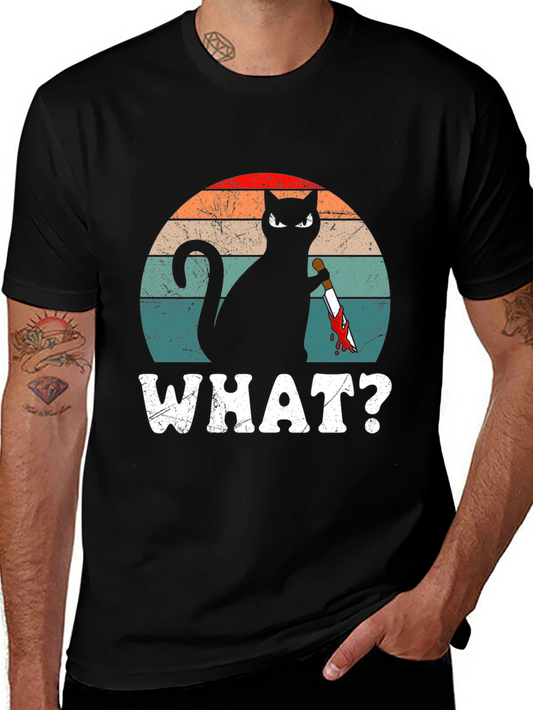 Cat With Knife T-Shirt - WHAT? Funny Graphic Tee