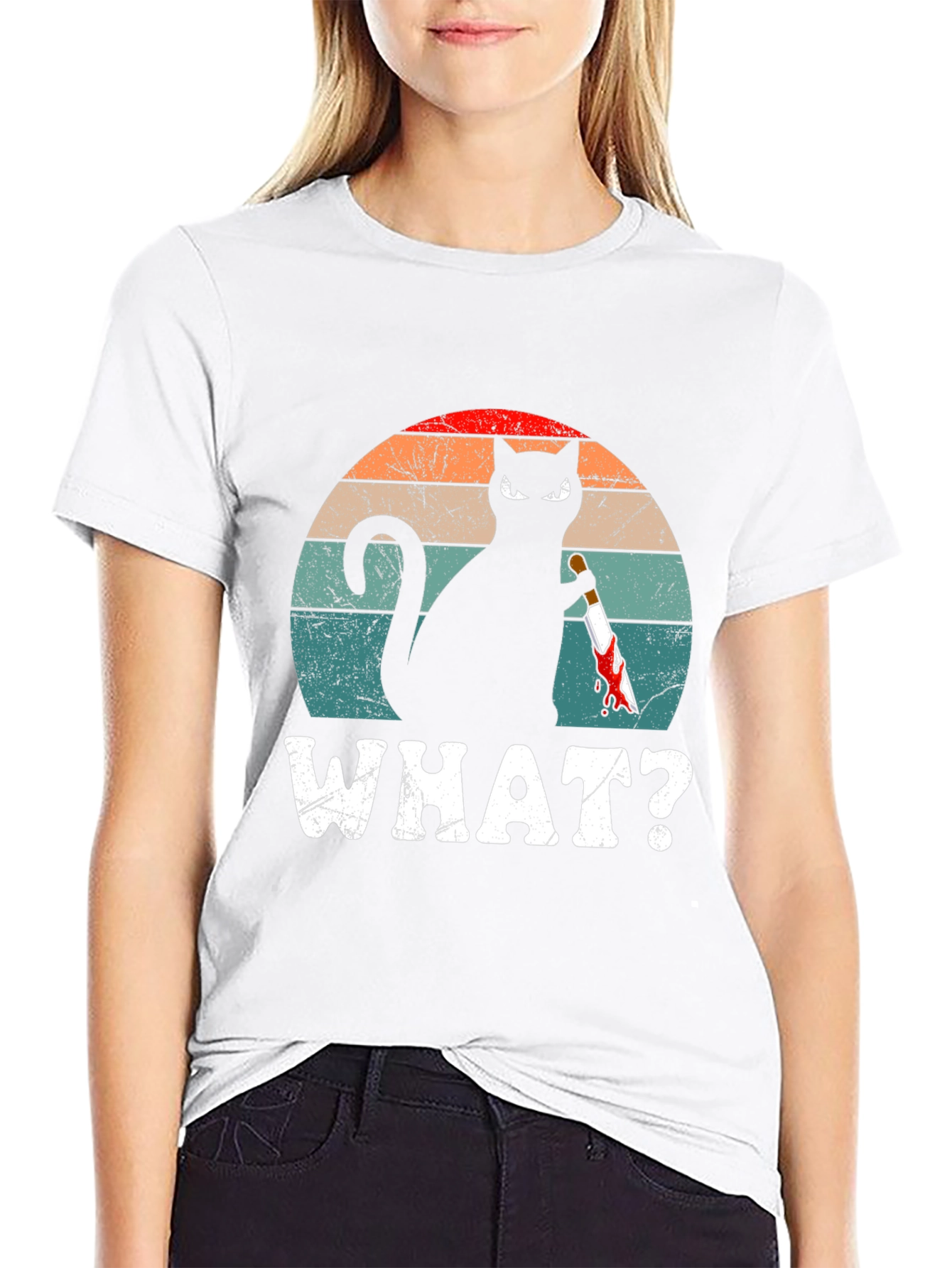 Cat With Knife T-Shirt - WHAT? Funny Graphic Tee