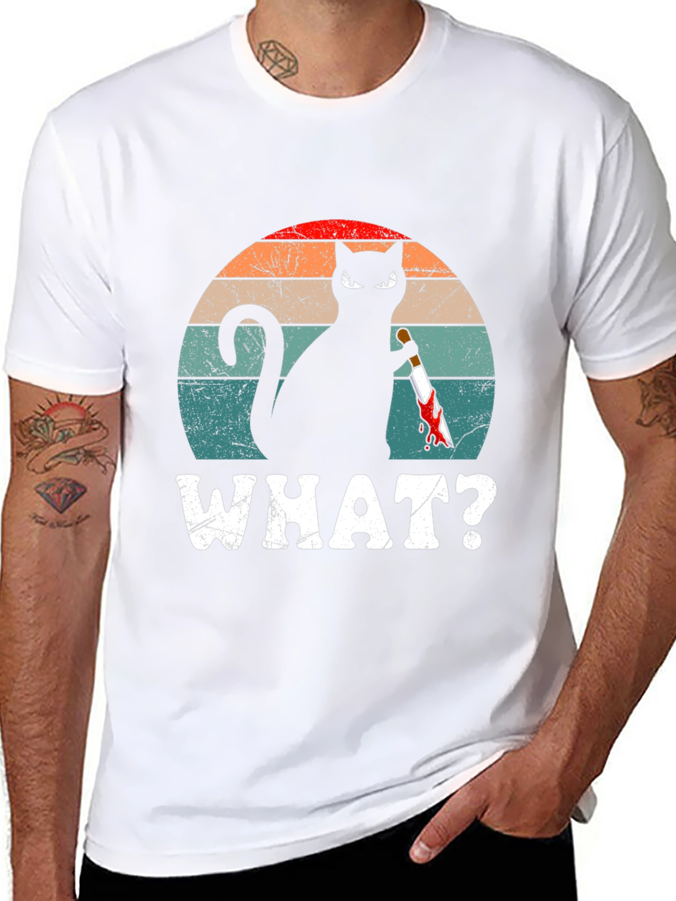 Cat With Knife T-Shirt - WHAT? Funny Graphic Tee