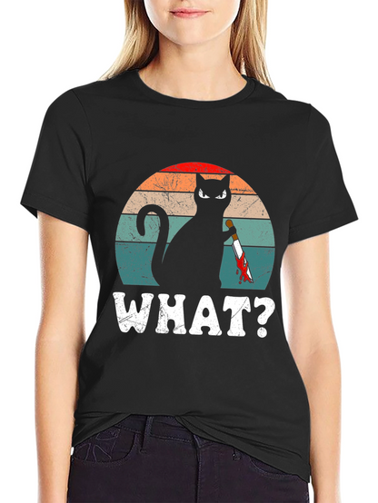 Cat With Knife T-Shirt - WHAT? Funny Graphic Tee