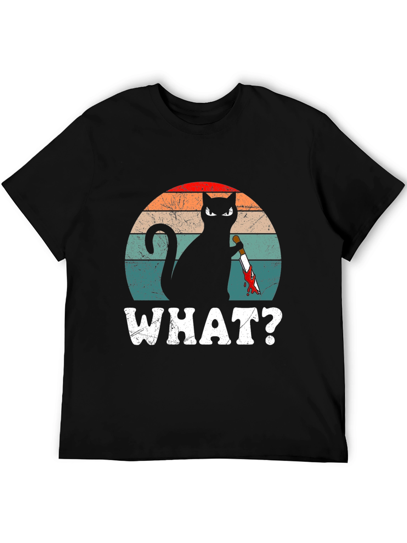 Cat With Knife T-Shirt - WHAT? Funny Graphic Tee