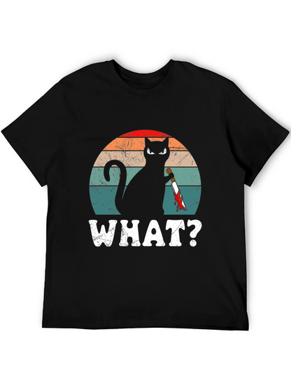 Cat With Knife T-Shirt - WHAT? Funny Graphic Tee