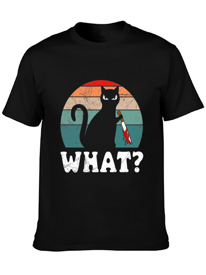 Cat With Knife T-Shirt - WHAT? Funny Graphic Tee