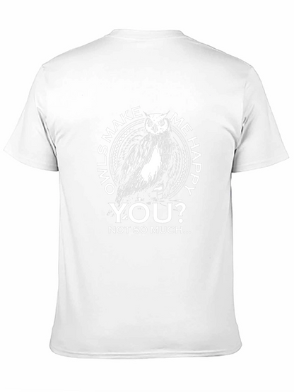 Owls Make Me Happy Mens Black Graphic Tee