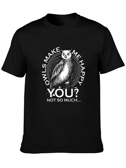 Owls Make Me Happy Mens Black Graphic Tee