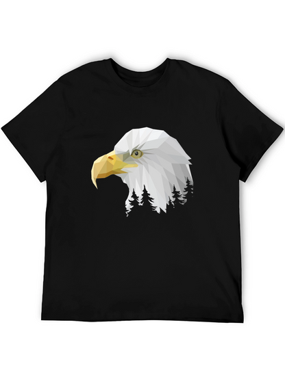 Geometric Eagle Head Graphic Print Black T-Shirt