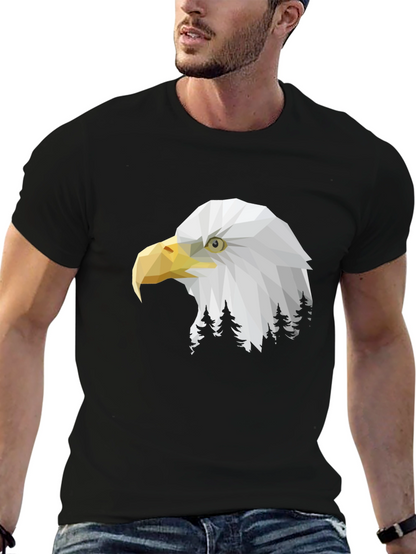Geometric Eagle Head Graphic Print Black T-Shirt