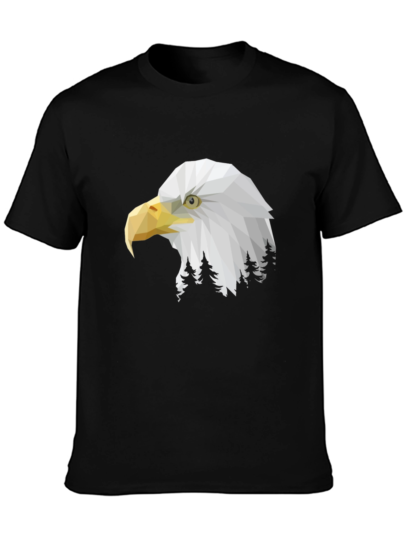Geometric Eagle Head Graphic Print Black T-Shirt