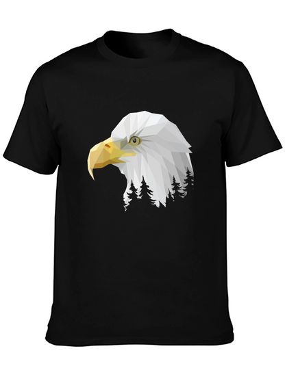 Geometric Eagle Head Graphic Print Black T-Shirt