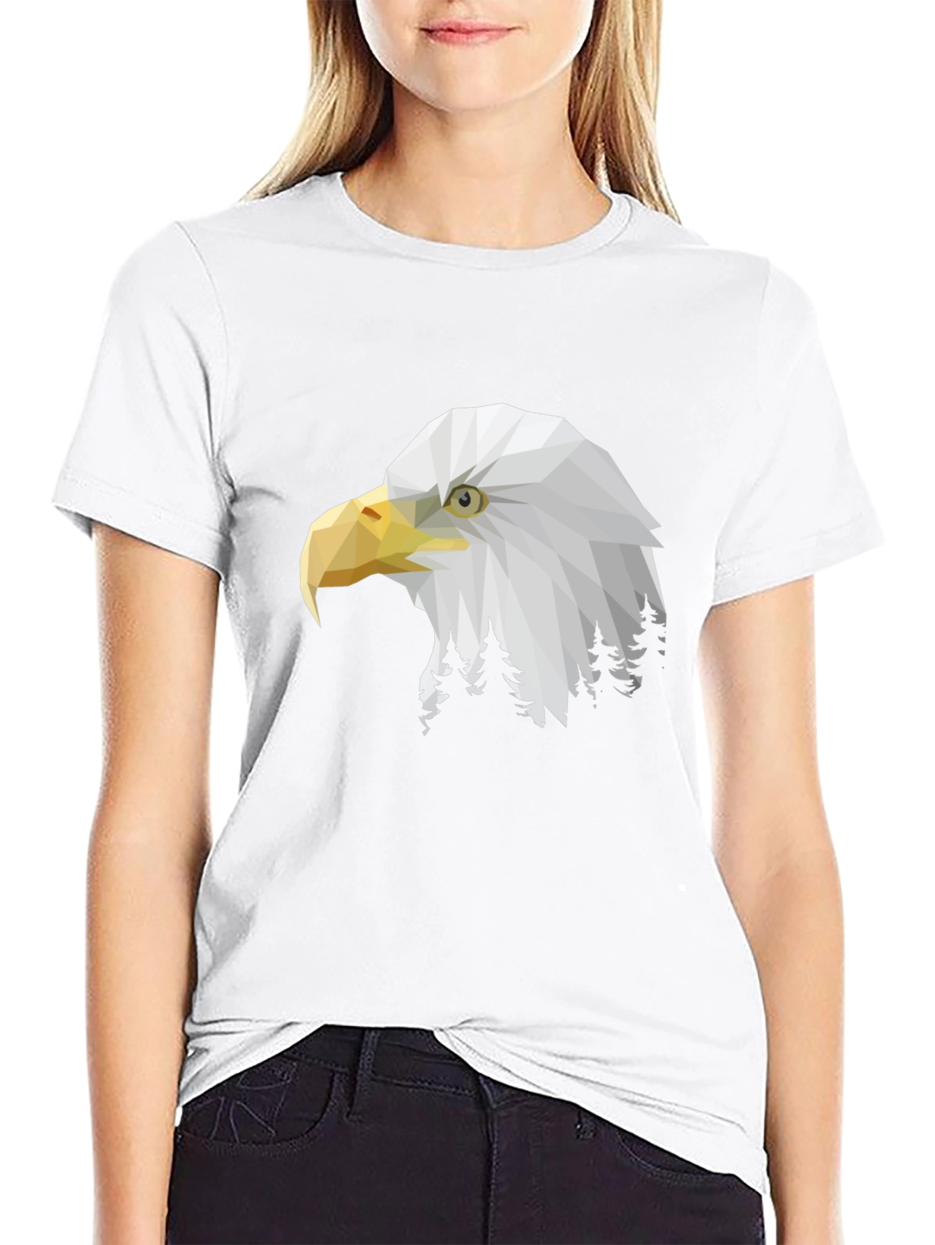 Geometric Eagle Head Graphic Print Black T-Shirt