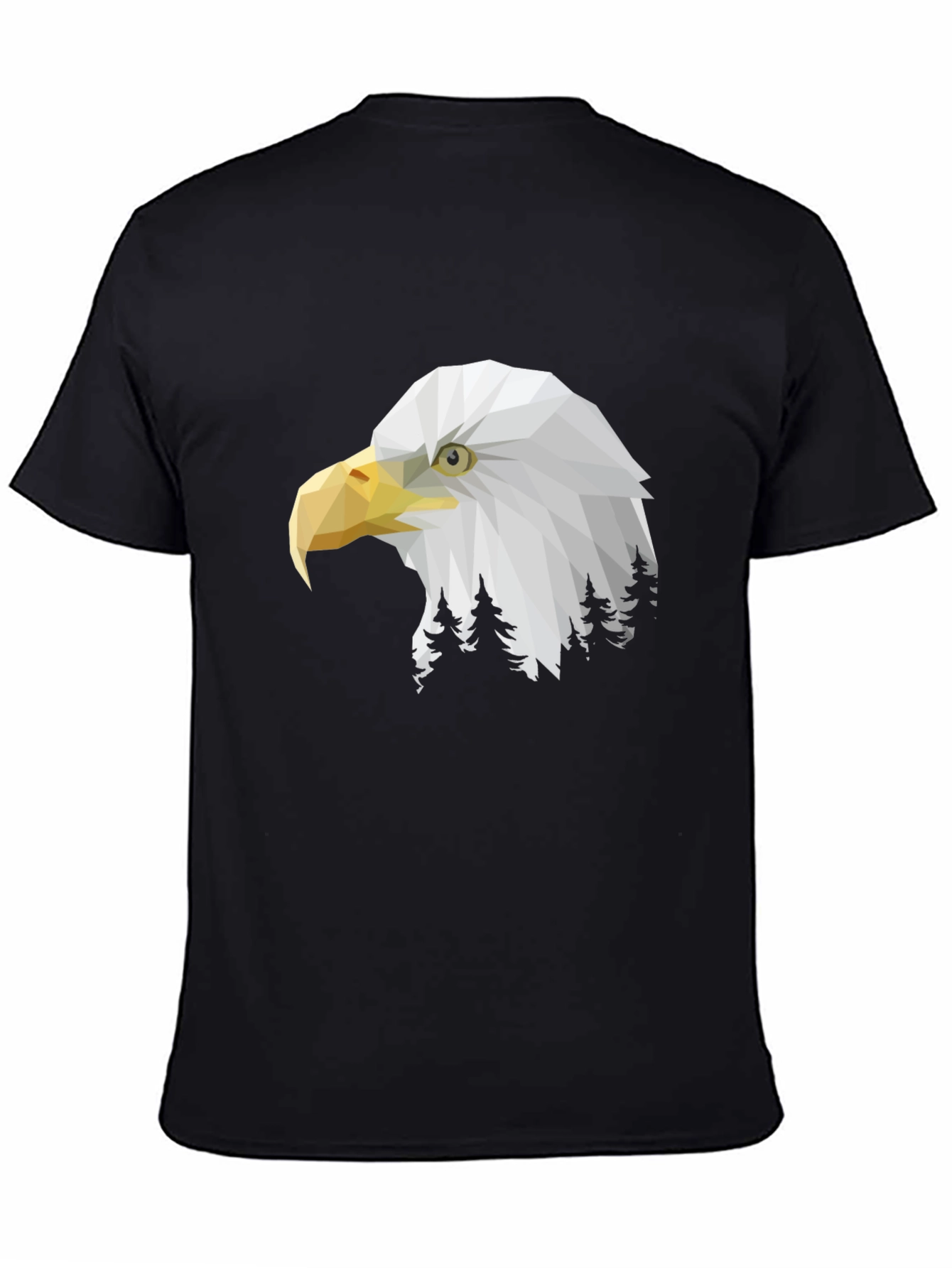 Geometric Eagle Head Graphic Print Black T-Shirt